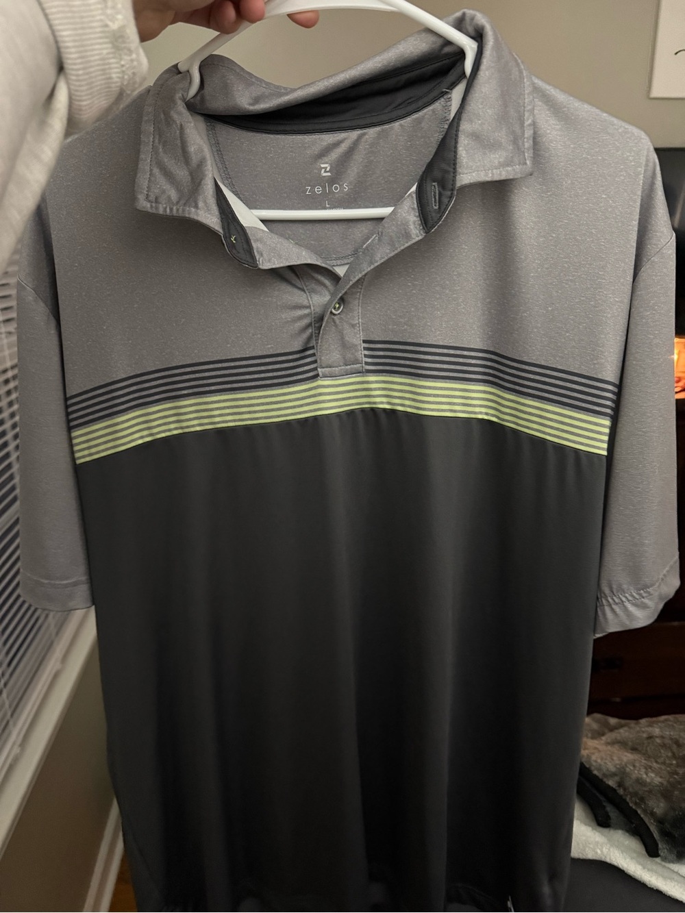 ZELOS Gray & Black Polo with Lime Stripe